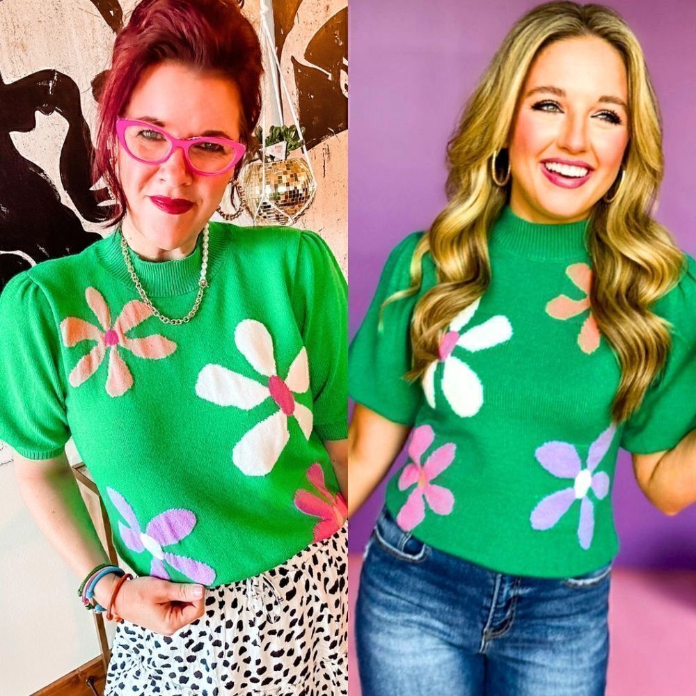 Spring In Bloom Green Floral Print Sweater